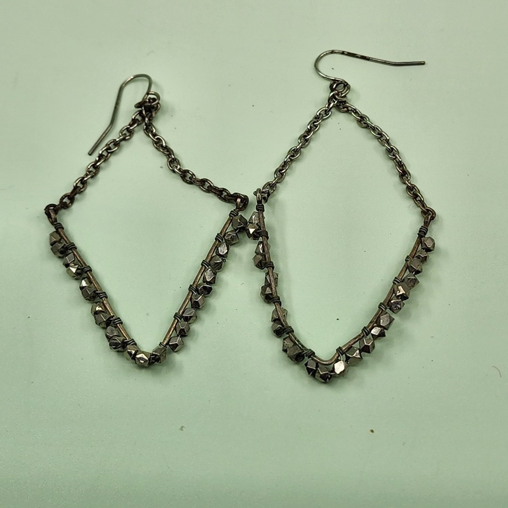 Gunmetal Faceted Bead Teardrop Dangle Earrings Chain Gothic Industrial Statement